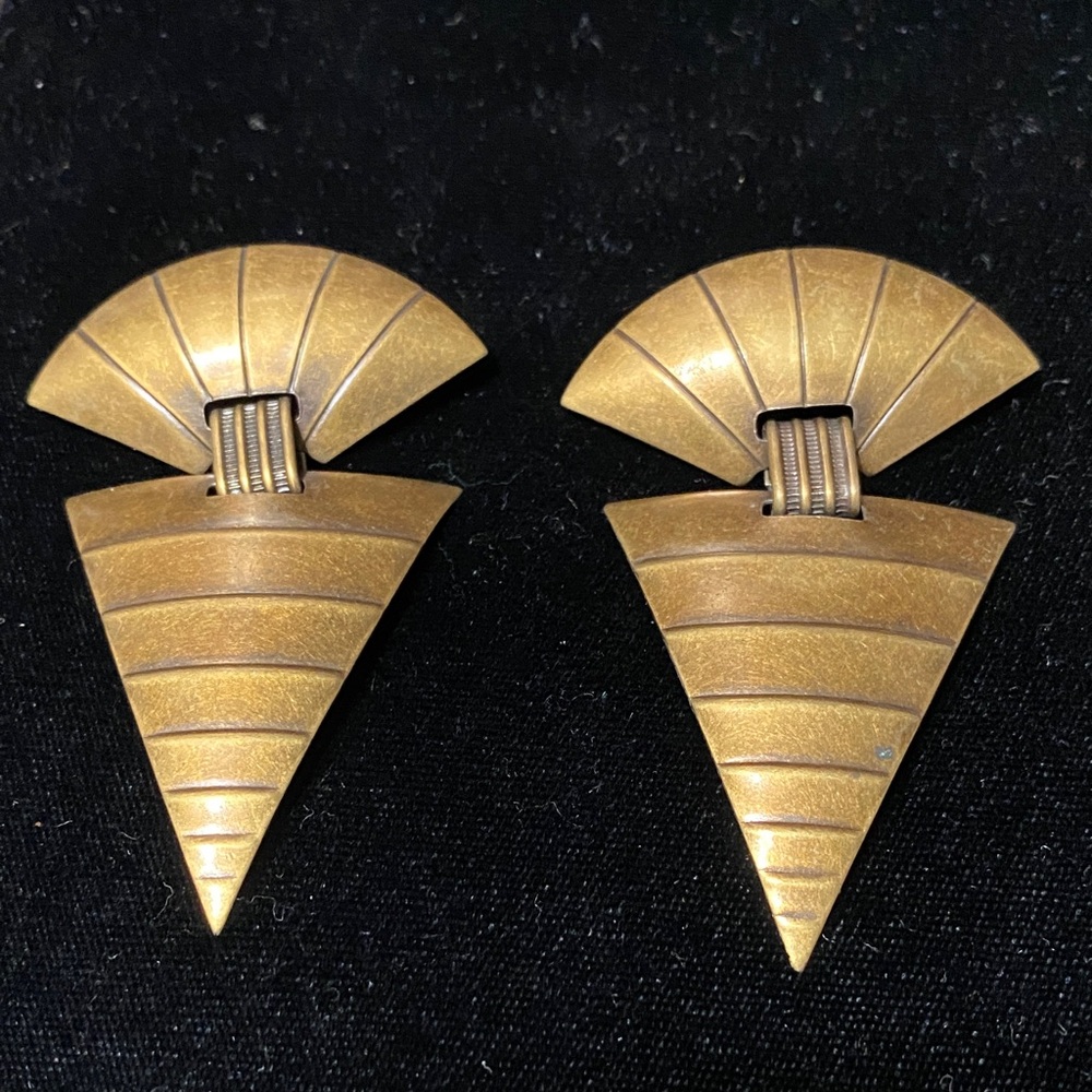 Vintage Gold Fan-Shaped Earrings